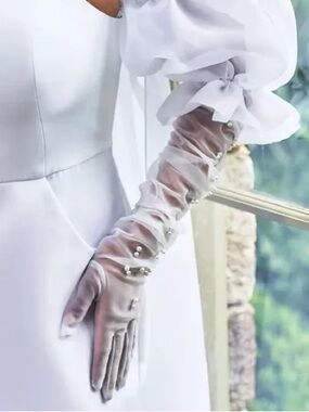 Eloquii White Sheer Nylon Gloves with Pearls